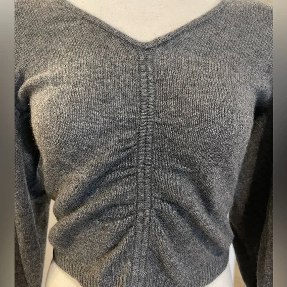 FRAME Grey Cashmere Puffed Sleeve Sweater